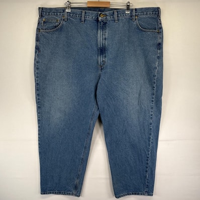 古着 カーハート Carhartt デニム パンツ ワンポイントロゴ テーパード 大きいサイズ ジーパン ジーンズ W52 L30 ブルー系 メンズ