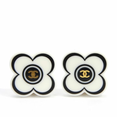 【中古】 シャネル イヤリング ココマーク プラスチック ホワイト ホワイト/ブラック/ゴールド クローバー アクセサリー 02P レディース 女性 CHANEL