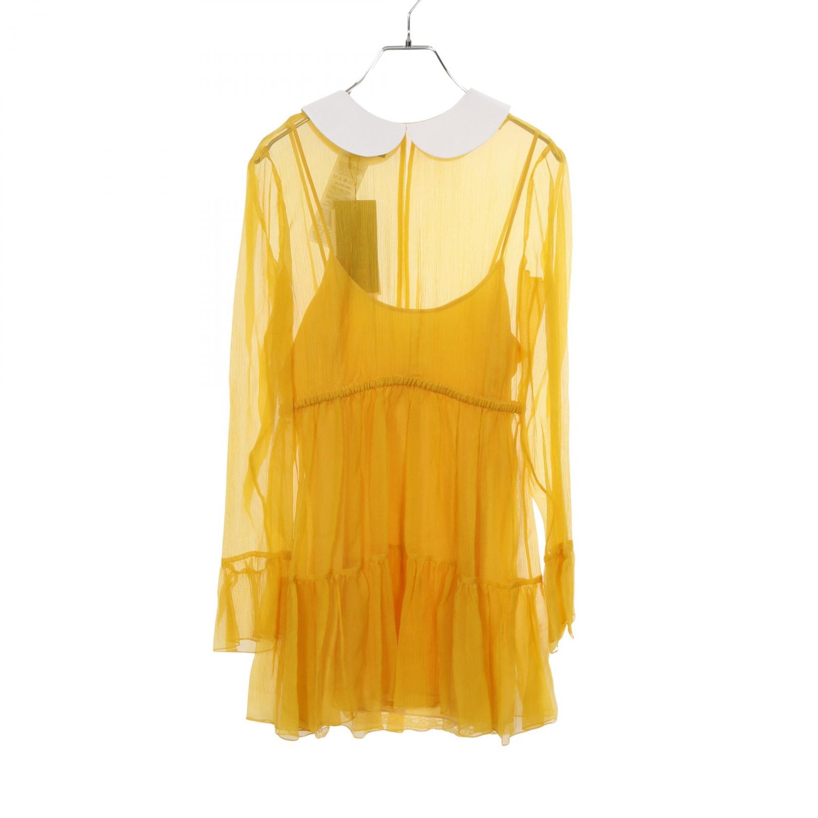 グッチ GUCCI シフォン ミディドレス ワンピース 衣料品 トップス シルク レディース イエロー系 【中古】