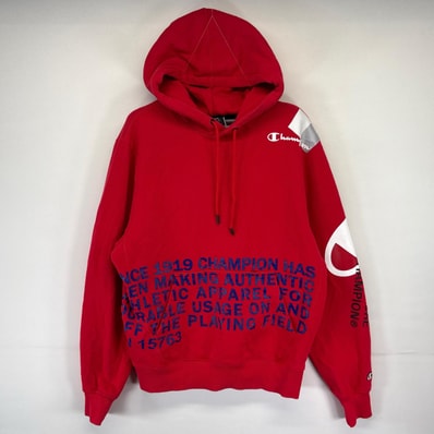 古着 チャンピオン Champion スウェット スウェット ビッグロゴデザイン 袖ロゴ プルオーバー M レッド メンズ