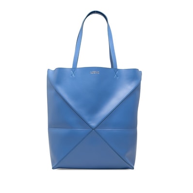 ロエベ パズルフォルド トート ホリゾンタル ラージ トートバッグ ハンドバッグ ブルー レザー レディース LOEWE 中古