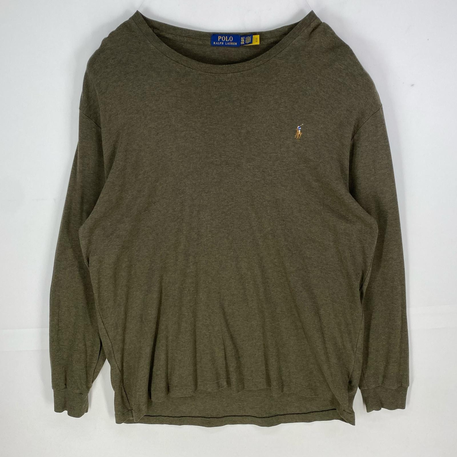 古着 ポロ・ラルフローレン POLO RALPH LAUREN 長袖Tシャツ ワンポイント クルーネック 大きいサイズ XLT  カーキ系 メンズ