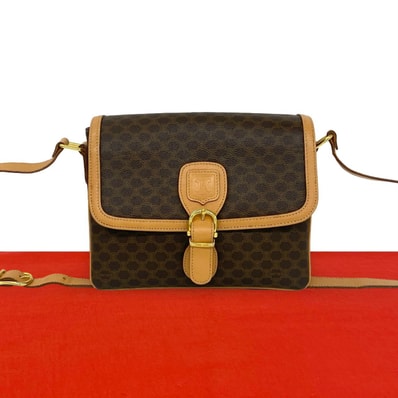 CELINE セリーヌ マカダム ブラゾン 柄 トリオンフ レザー PVC ショルダーバッグ ブラウン
37599