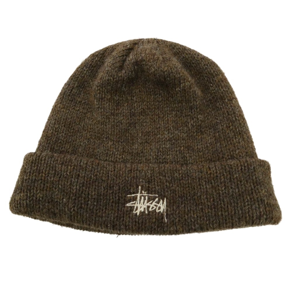 STUSSY ステューシー 90s 00s OLD オールド ロゴ ビーニー ニットキャップ ウールポリエステル ブラウン系【中古】