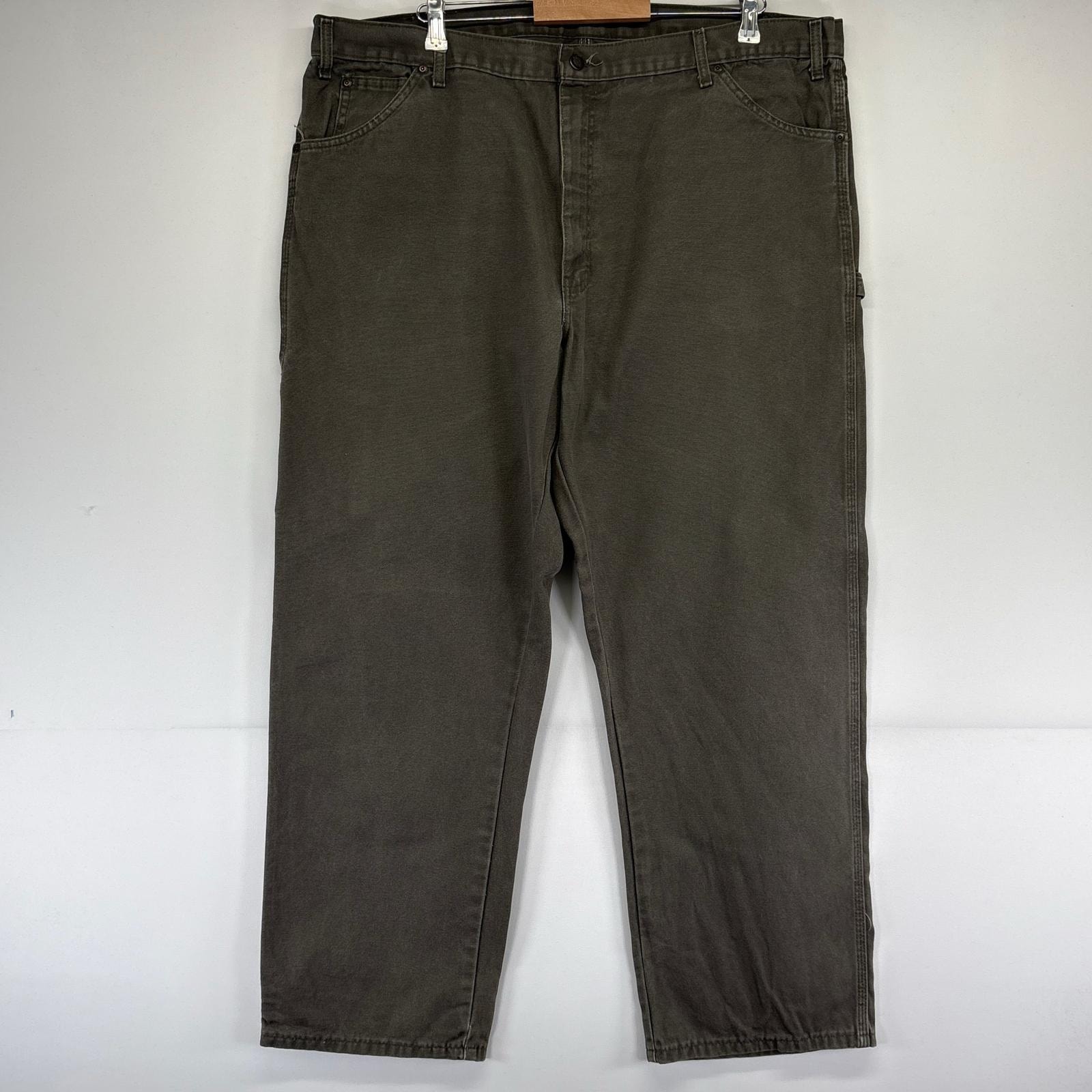 古着 ディッキーズ Dickies ダック パンツ ワークパンツ ペインターパンツ ワンポイントロゴ 大きいサイズ w42×L30  グリーン系 メンズ
