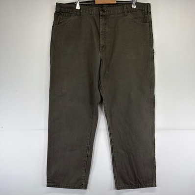 古着 ディッキーズ Dickies ダック パンツ ワークパンツ ペインターパンツ ワンポイントロゴ 大きいサイズ w42×L30 グリーン系 メンズ