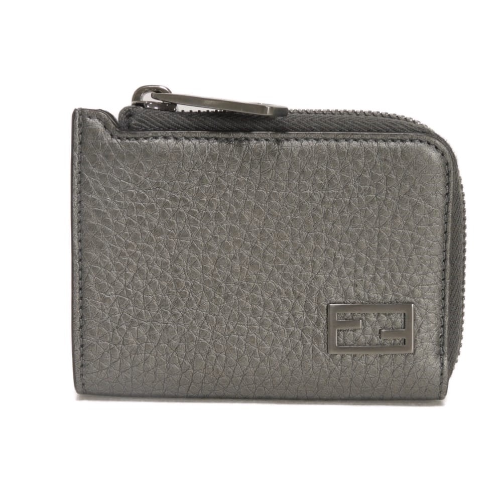 FENDI フェンディ ジップ コインパース クオイオ ローマ メタリックグレー ロゴ L字ファスナー コンパートメント カードケース パスケース マチ付き 財布 FFロゴ グラファイト コインケース 7M0330 AJJ1 F1HR3