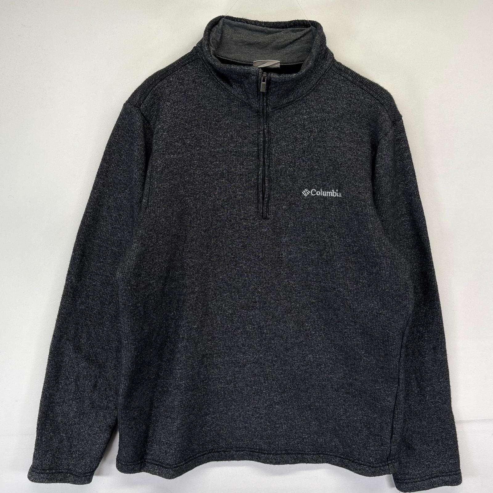 古着 コロンビア Columbia ニット ハーフジップ ワンポイントロゴ アウトドア プルオーバー 裏起毛 S  グレー系 メンズ
