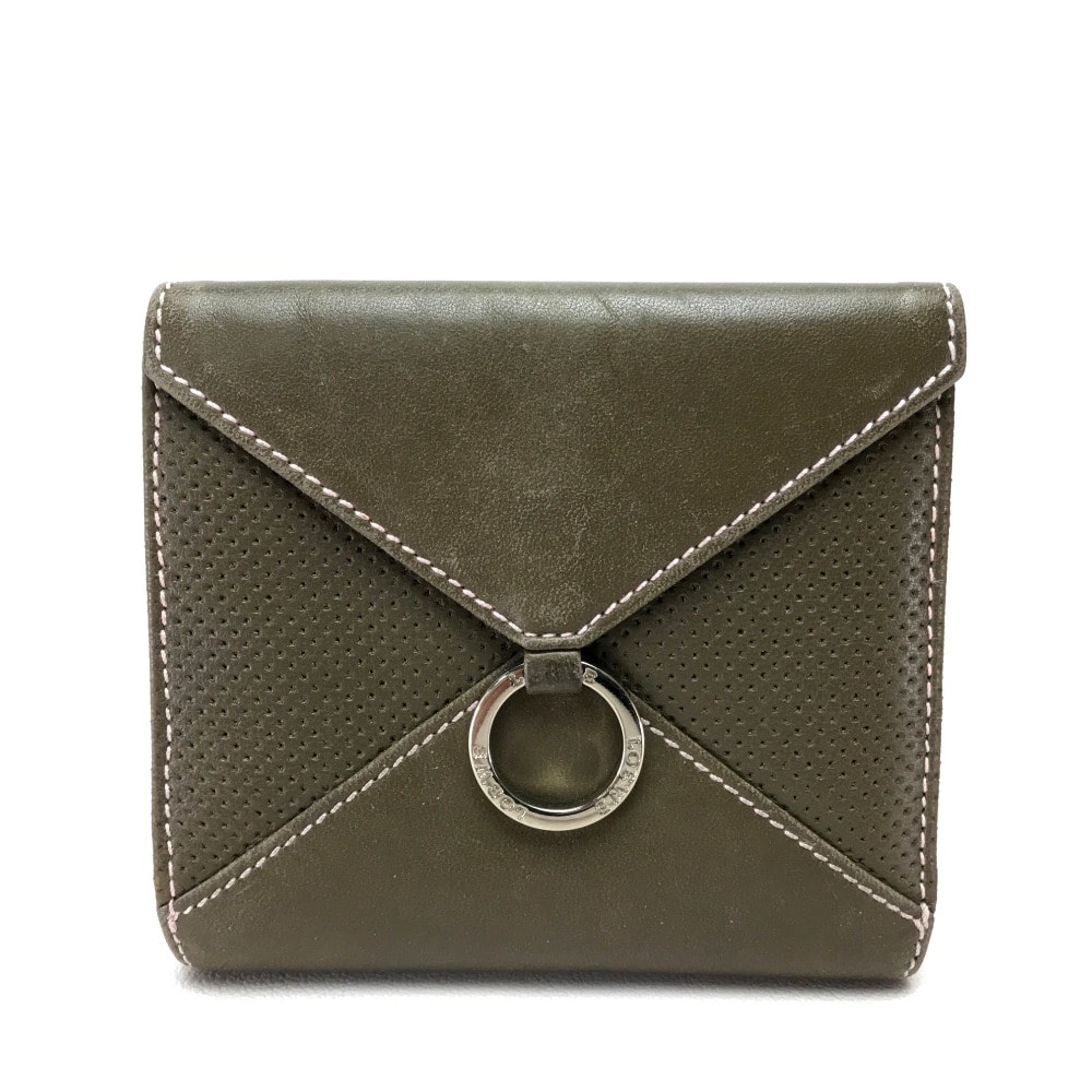 ロエベ LOEWE Wホック短財布 スナップ式 ミニウォレット 小物 財布 2つ折り財布 ラムスキン カーキ カーキ