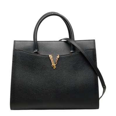 ヴェルサーチェ ヴィルトゥス ハンドバッグ ショルダーバッグ 2WAY ブラック レザー レディース VERSACE 中古