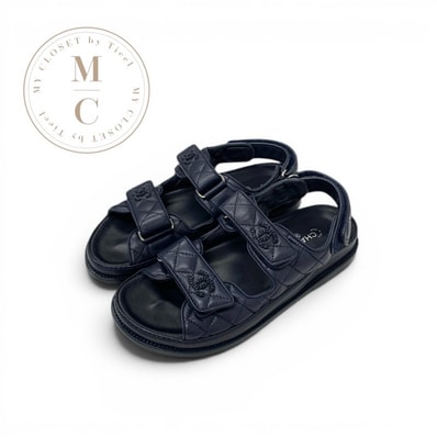 シャネル CHANEL サンダル 靴 シューズ レザー ネイビー ココマーク マトラッセ ベルクロ ストラップ