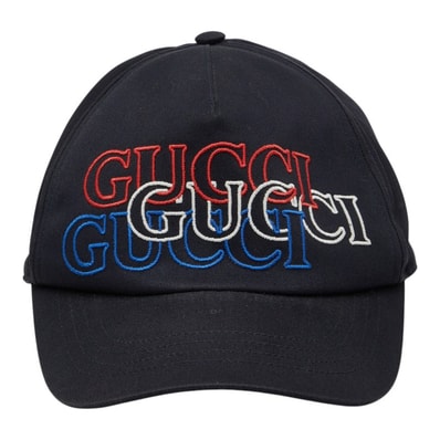 グッチ ロゴ ベースボールキャップ サイズM 788548 ブラック コットン レーヨン メンズ GUCCI 【中古】