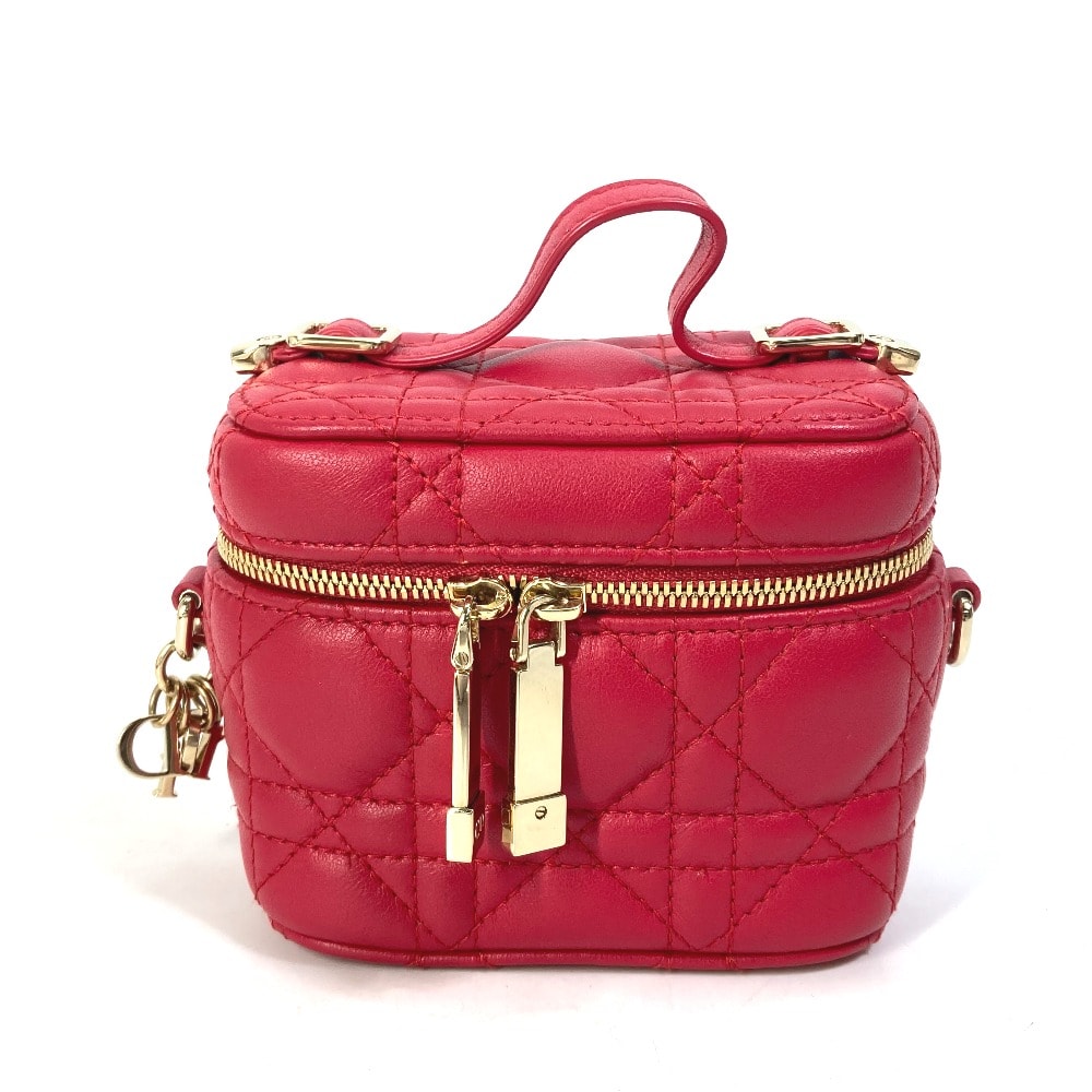 ディオール Dior マイクロバニティ カナージュ S0918ONMJ レディディオール LADY DIOR 2WAY ショルダーバッグ ハンドバッグ バニティバッグ レザー レッド系 美品