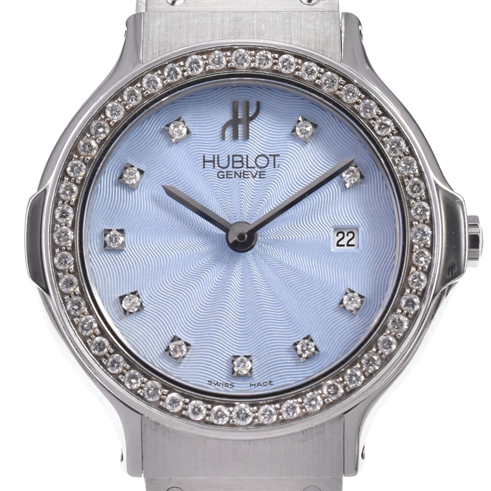 ウブロ HUBLOT 1395.1.014 クラシック ダイヤモンド ライトブルー クォーツ レディース 良品 腕時計 J#148027