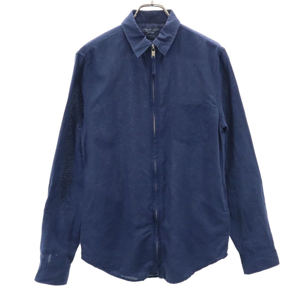 ZARA MAN ザラマン 長袖 フロントジップ シャツ S ネイビー