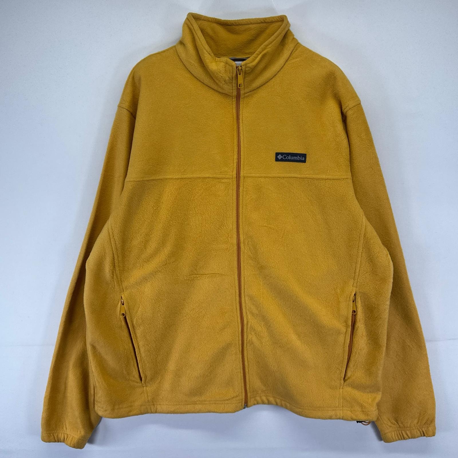 古着 コロンビア Columbia フリース ジャケット フルジップ ワンポイントロゴ 裾ドローコード 大きいサイズ 2XL イエロー系 メンズ