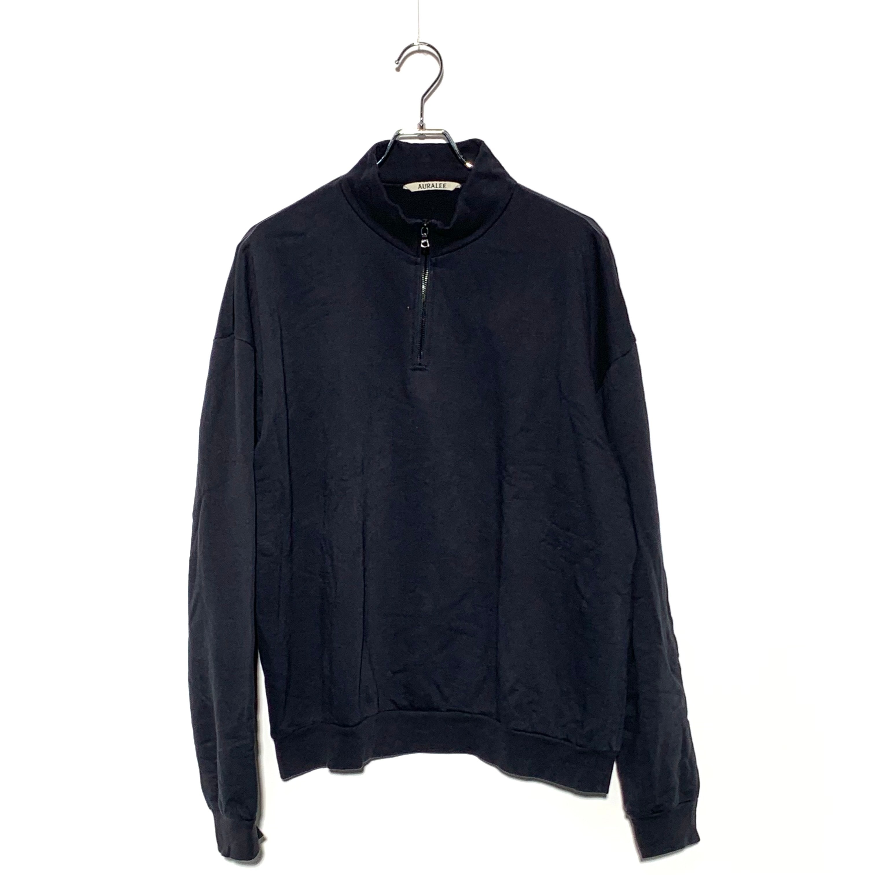 AURALEE ELASTIC HIGH GAUGE SWEAT HALF ZIP P/O NAVY