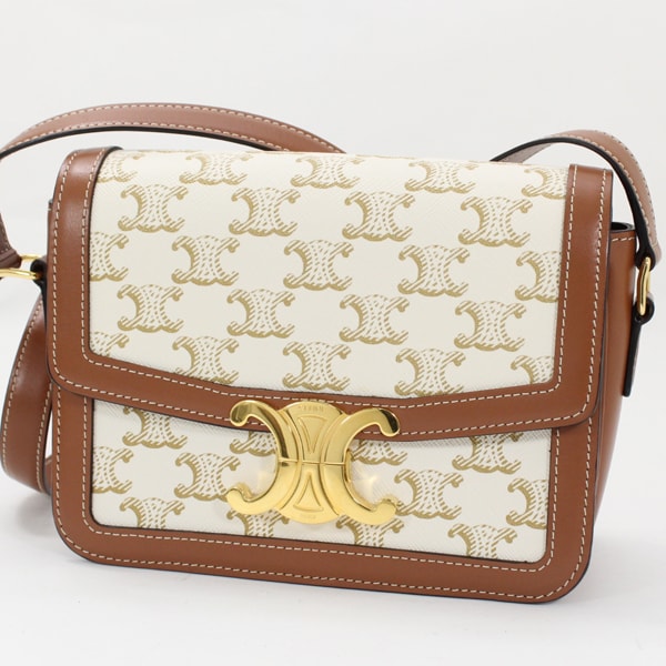 CELINE Teen Triomphe Bag in Triomphe Canvas and Calfskin "White"