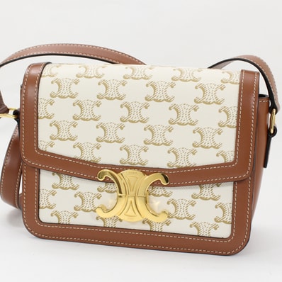 CELINE Teen Triomphe Bag in Triomphe Canvas and Calfskin "White"