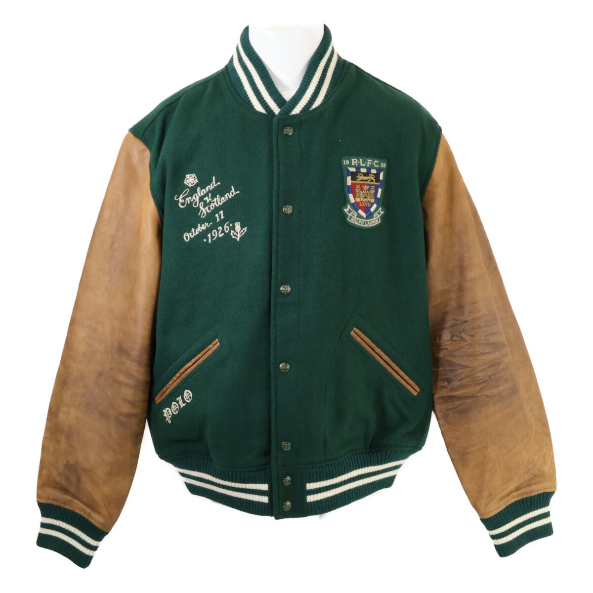ポロ ラルフローレン 【新品同様/国内正規】Varsity Inspired ウール アームレザー切替 バーシティ XXL