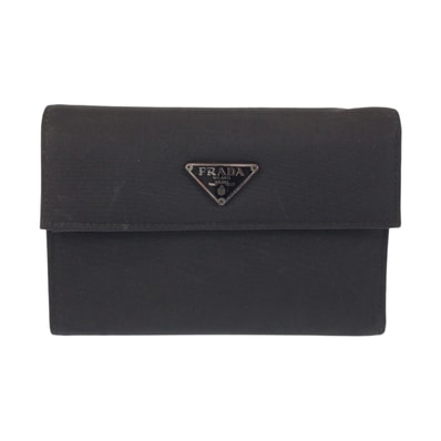 PRADA プラダ テスート 三角ロゴプレート ブラック 黒 シルバー金具 ナイロン レザー/ 折り財布 コンパクトウォレット 600222 【中古】