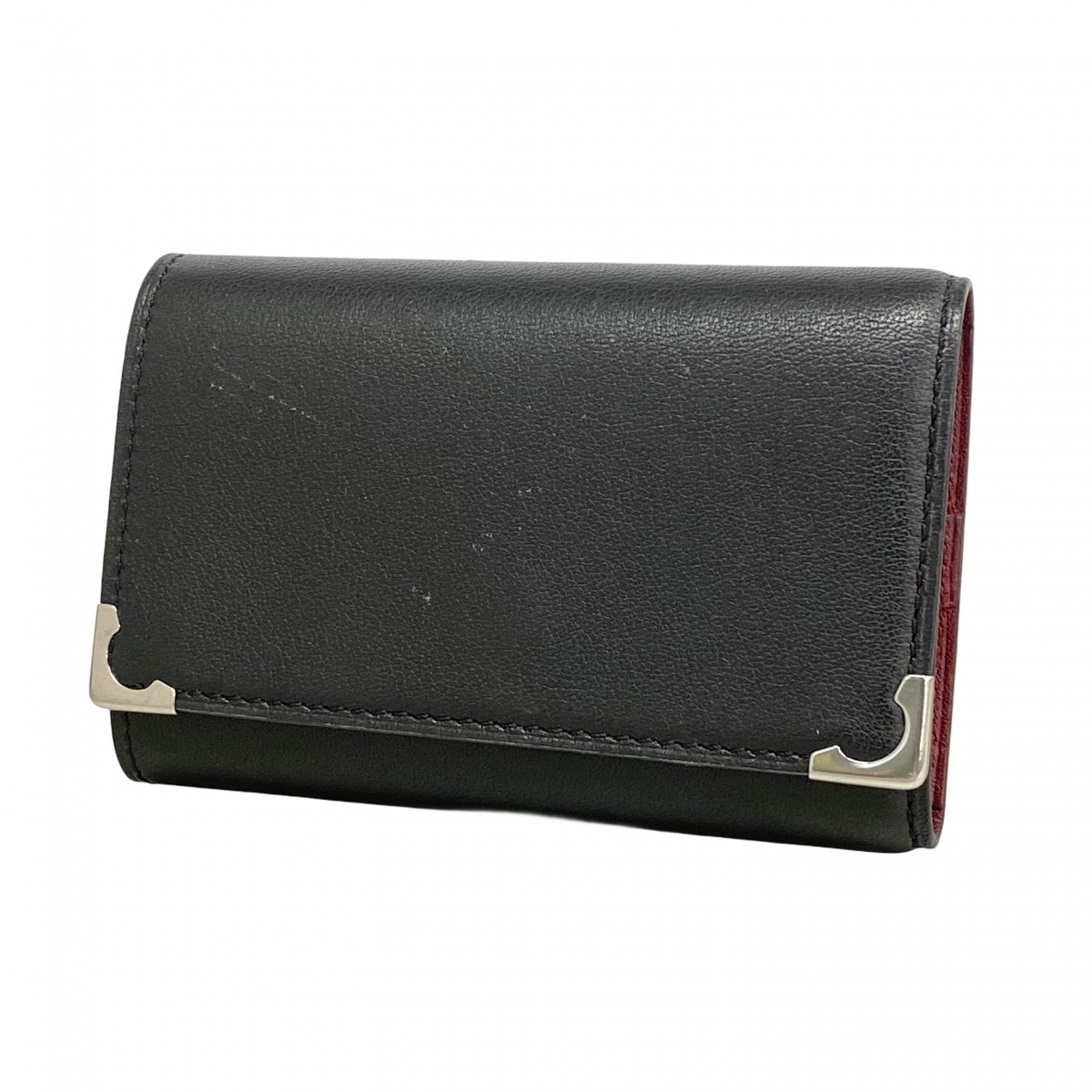 【6da0096】カルティエ キーケース マスト レザー ブラック シルバー金具【中古】メンズ