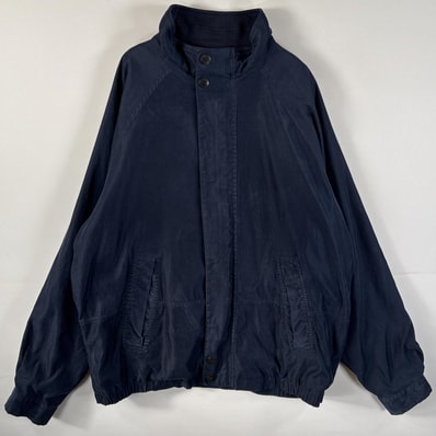 古着 90's/90年代 ノーティカ NAUTICA ナイロンジャケット 大きいサイズ ブルゾン ワンポイントロゴ 14041 ネイビー 無地 メンズ