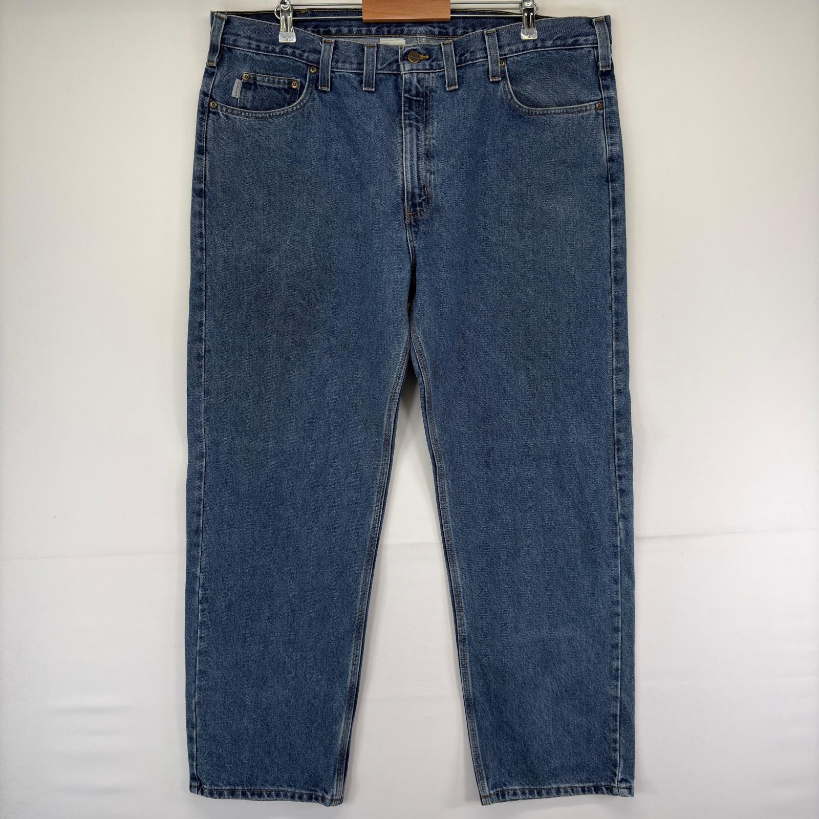古着 カーハート Carhartt デニム パンツ 5ポケット ワンポイント ストレート ジーパン ジップ w44 L32  ブルー メンズ