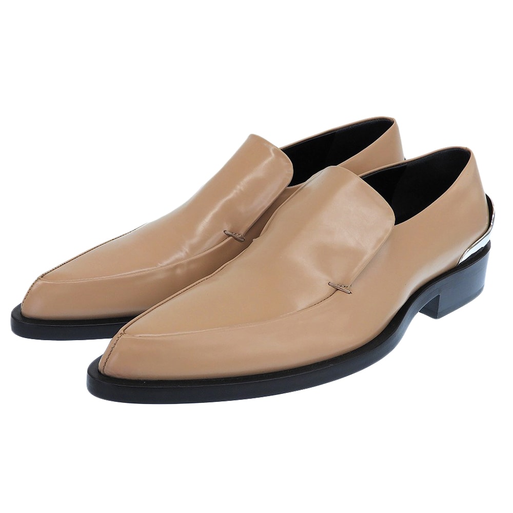 ジルサンダー 新品同様 ボックスカウレザー ポインテッドトゥ メタルヒール ローファー メンズ ベージュ系 J15WR0007 23SS 39