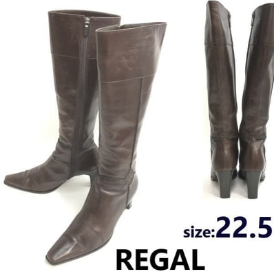 日本製/美品★リーガル/REGAL★本革/レザー/サイドジップ/ロングブーツ【レディース/size:22.5/茶】6.5cmヒール/Leather/Boots/Made in Japan◆bWB96-35