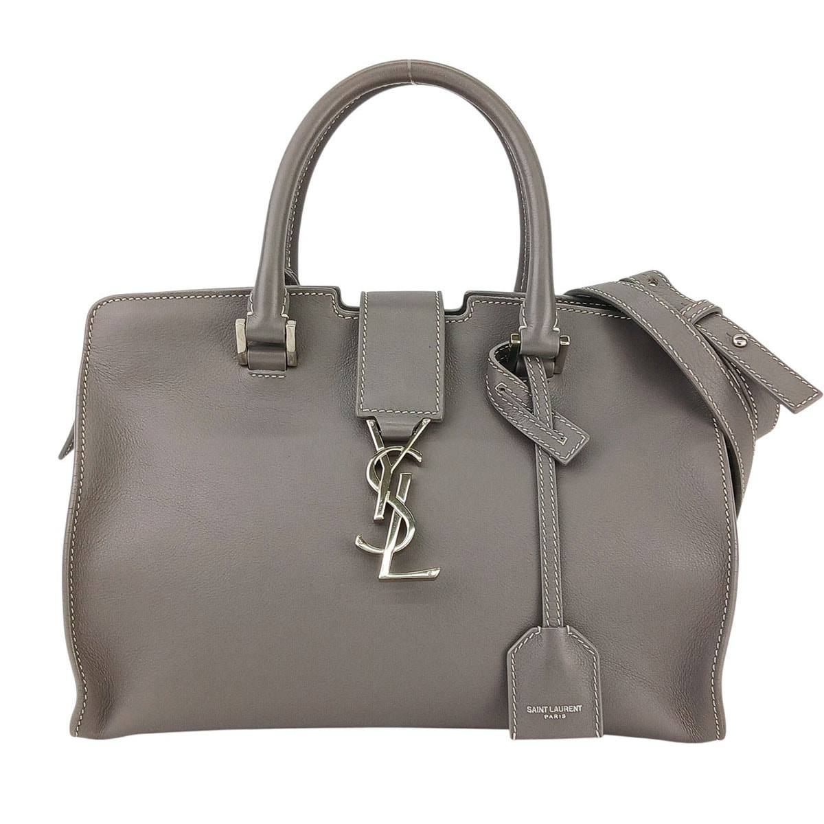 YVES SAINT LAURENT イヴ・サンローラン ベイビー カバス ショルダーバッグ ハンドバッグ 424868 レザー グレー レディース【中古】