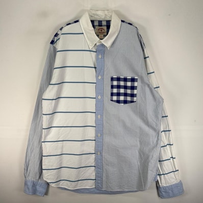 古着 ブルックスブラザーズ Brooks Brothers 長袖シャツ ボタンダウン 胸ポケット パターンカラー L ブルー系 ストライプ メンズ