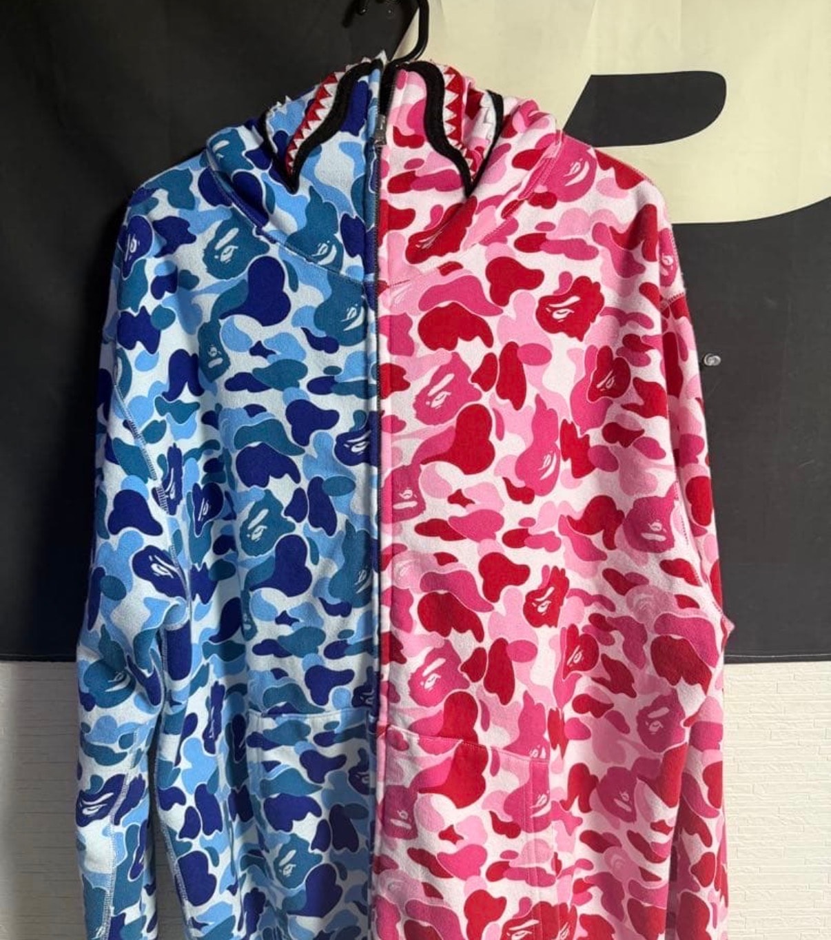 A BATHING APE Abc Camo Separate Shark Full Zip Hoodie "Blue/Pink"