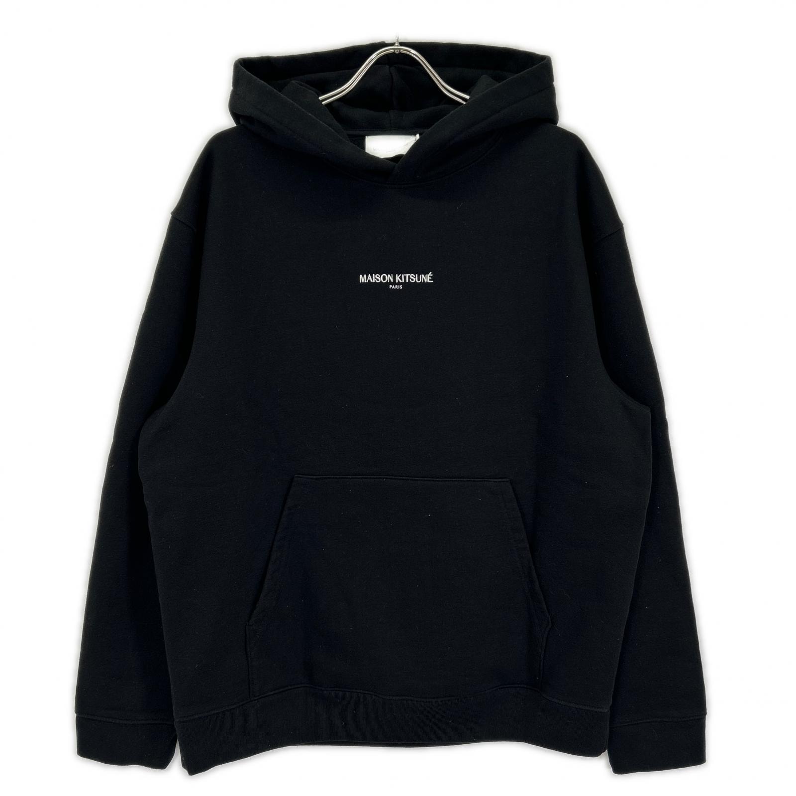 メゾンキツネ ブラック コットン エンブロイダリー コードレス フーディ XL