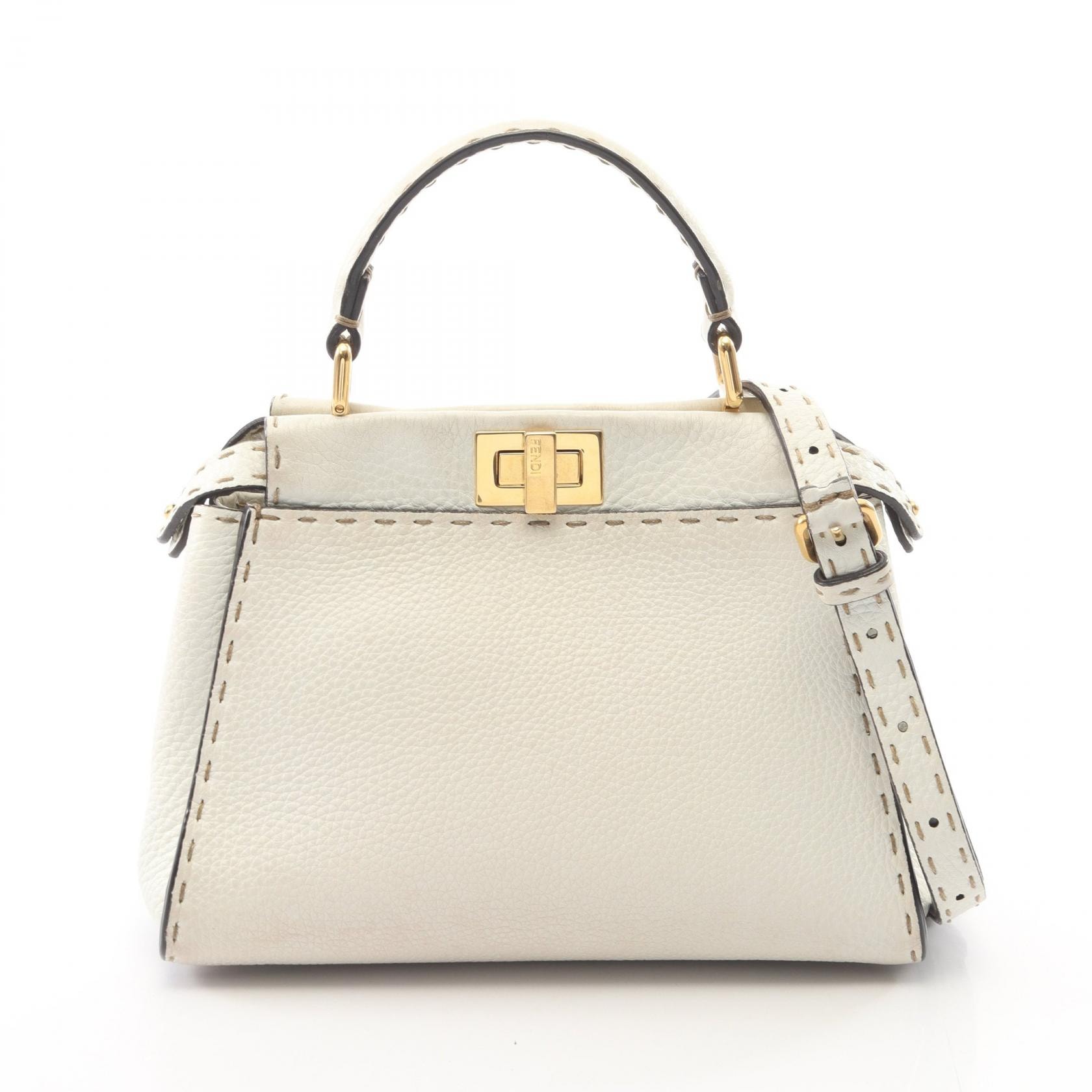 フェンディ FENDI ミニピーカブー セレリア 2WAY ハンドバッグ バッグ レザー レディース ホワイト系 8BN244 【中古】