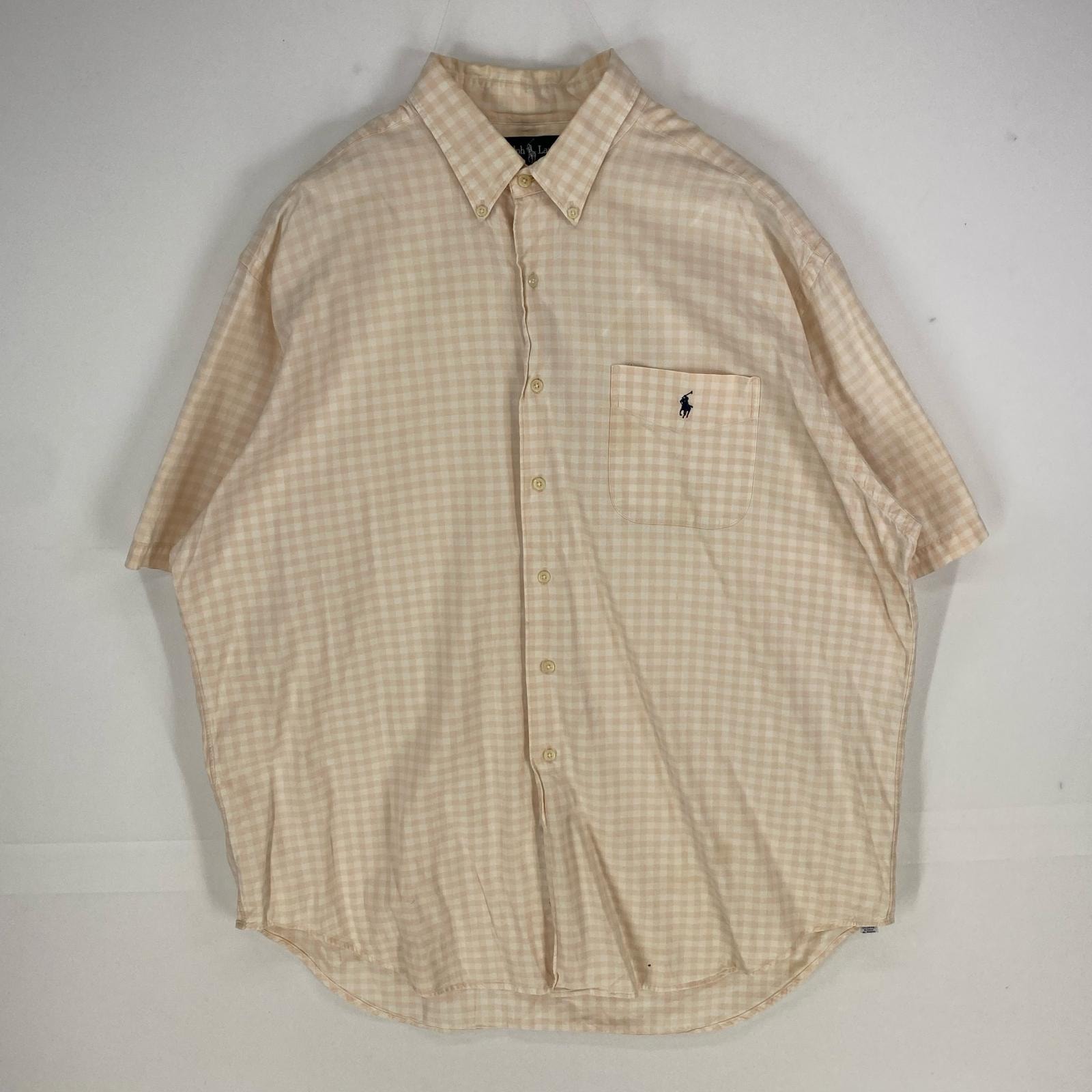 古着 ラルフローレン RALPH LAUREN 半袖シャツ ボタンダウン MARLOWE ポケット XL ベージュ系 チェック メンズ