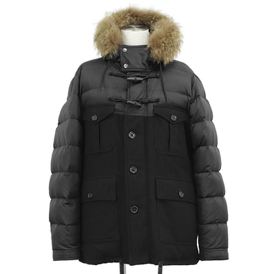 【美品】MONCLER モンクレール ダウンジャケット サイズ 4 メンズ CHRISTOPHE クリストフ メルトンコンビ 2WAY デタッチャブル コヨーテファー 取り外し可 ロゴ ピスネームタグ 防寒 ガーメント付属 アウター ブラック 黒 ルーマニア製
