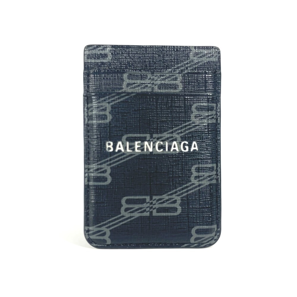 バレンシアガ BALENCIAGA ロゴ magsafe マグセーフ 675835 名刺入れ パスケース カードケース レザー ブラック 美品