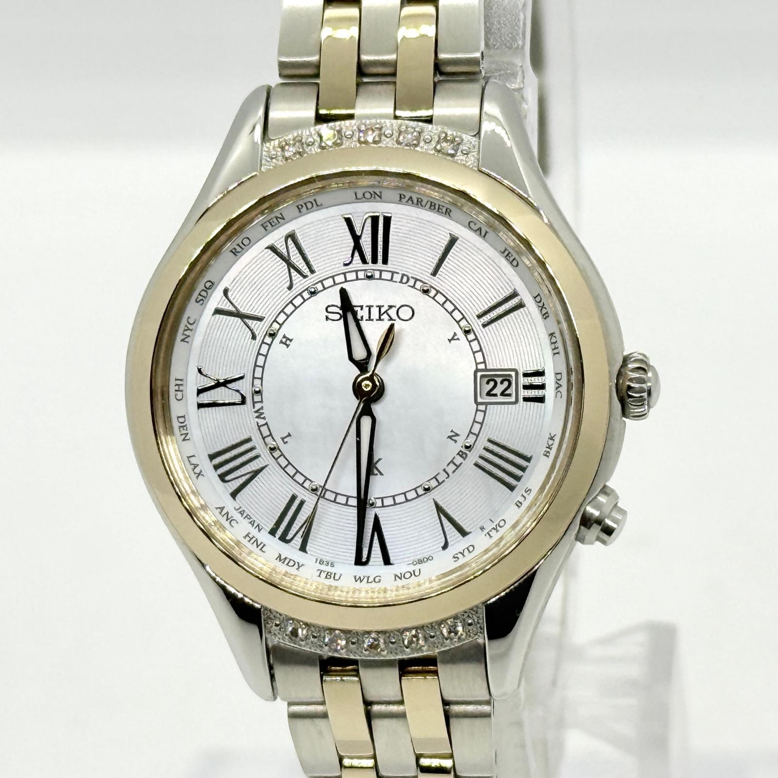 SEIKO セイコー LUKIA ルキア 1B35-0AL0 ホワイトシェル SSVV056 ソーラー レディース 腕時計 稼働品 箱 保証書