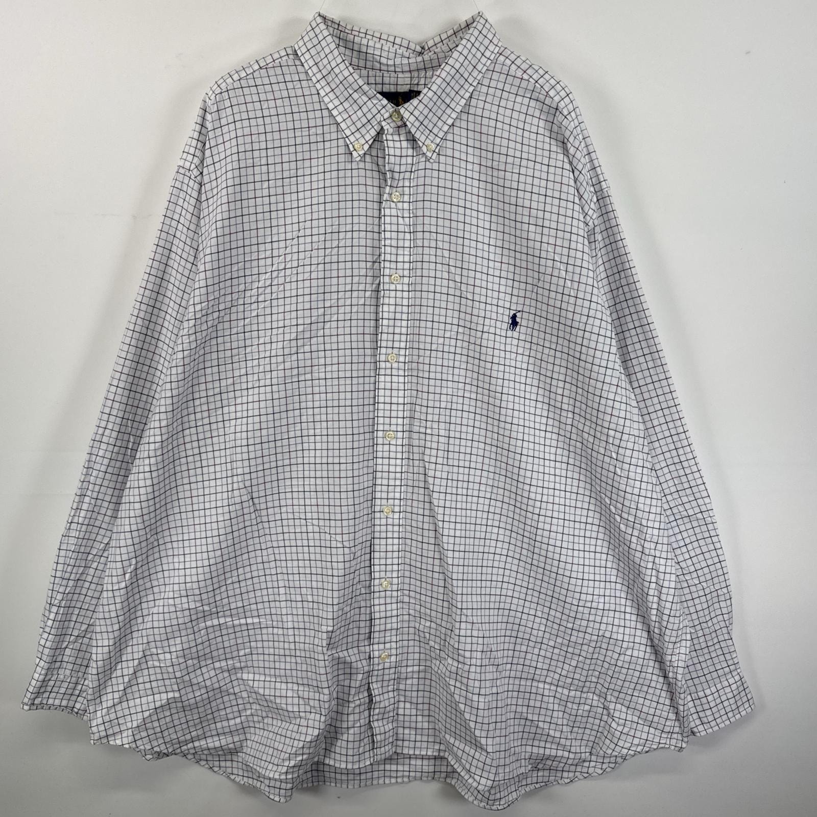 古着 ラルフローレン RALPH LAUREN 長袖シャツ ボタンダウンシャツ 大きいサイズ ワンポイント ビッグサイズ 4XB  ホワイト チェック メンズ