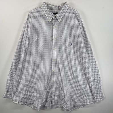 古着 ラルフローレン RALPH LAUREN 長袖シャツ ボタンダウンシャツ 大きいサイズ ワンポイント ビッグサイズ 4XB ホワイト チェック メンズ