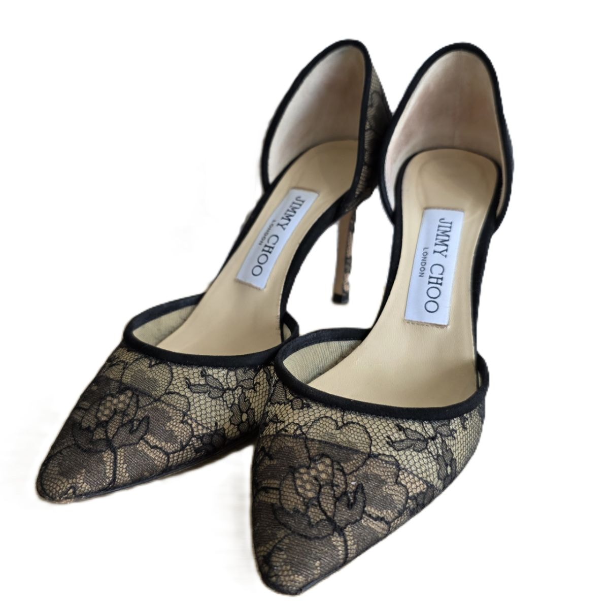 JIMMY CHOO ジミーチュウ ESTHER 85/エスター レース ハイヒール ポインテッドトゥ 8.5cm 22cm パンプス J0001208435 ブラック  レディース【中古】