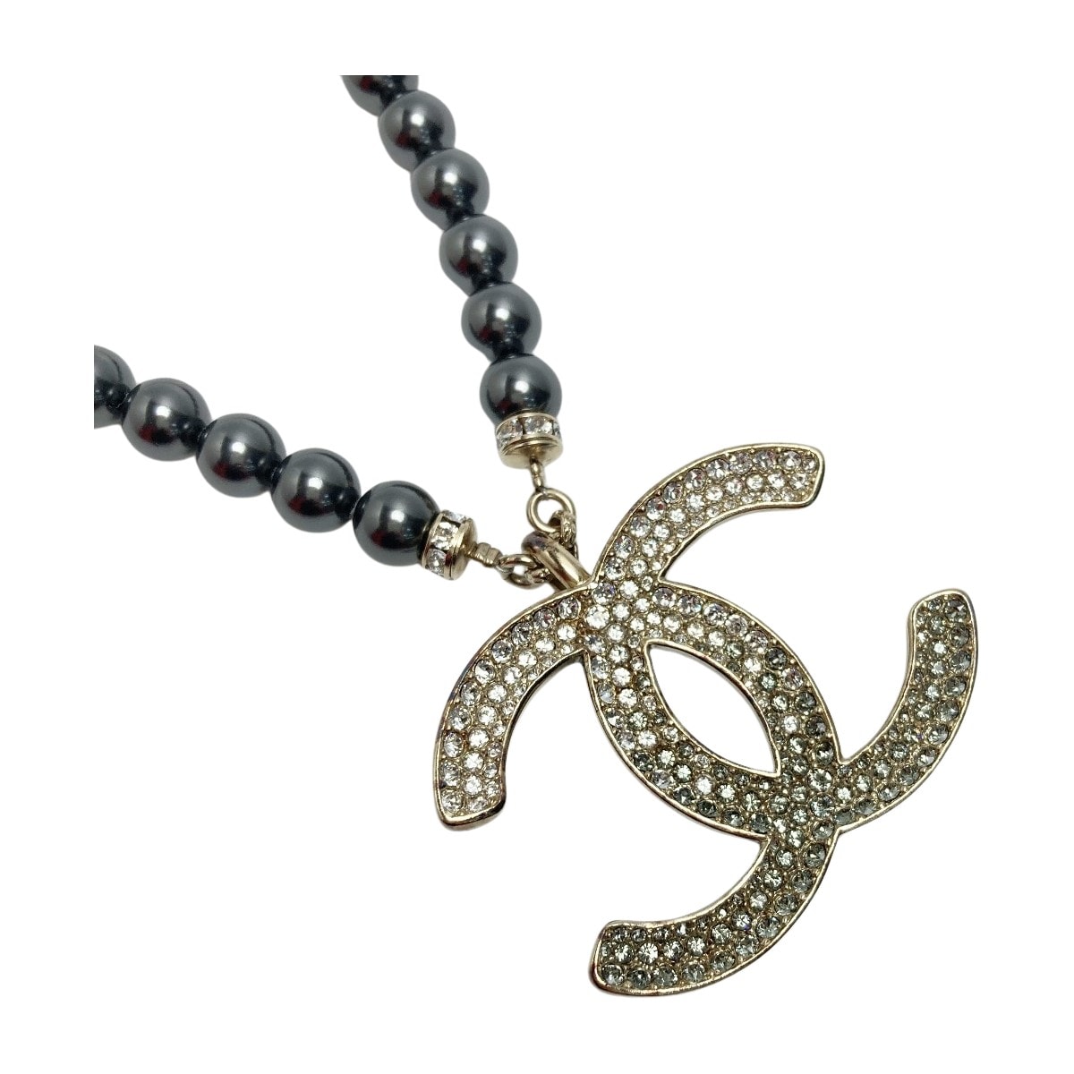 ☆☆CHANEL シャネル ココマーク ラインストーン×フェイクパール ネックレス C23P シャンパンゴールド/ブラック メタル