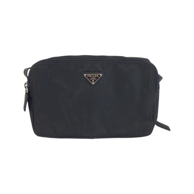 美品 PRADA プラダ テスート 三角ロゴプレート ブラック 黒 シルバー金具 ナイロン ショルダーバッグ ポシェット 601641 【中古】