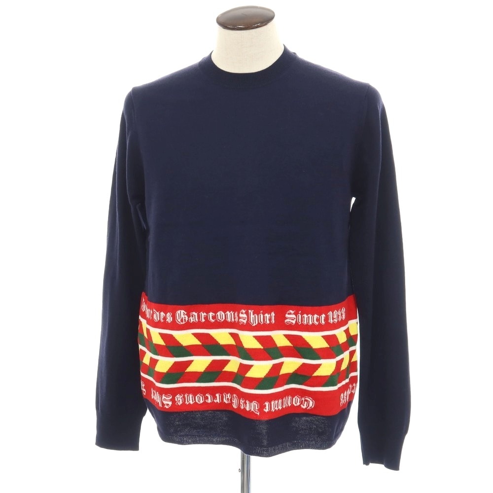 【中古】コムデギャルソンシャツ COMME des GARCONS SHIRT 2025年秋冬 アクリルウールナイロン クルーネック プルオーバーニット ネイビーxマルチカラー【サイズL】【メンズ】