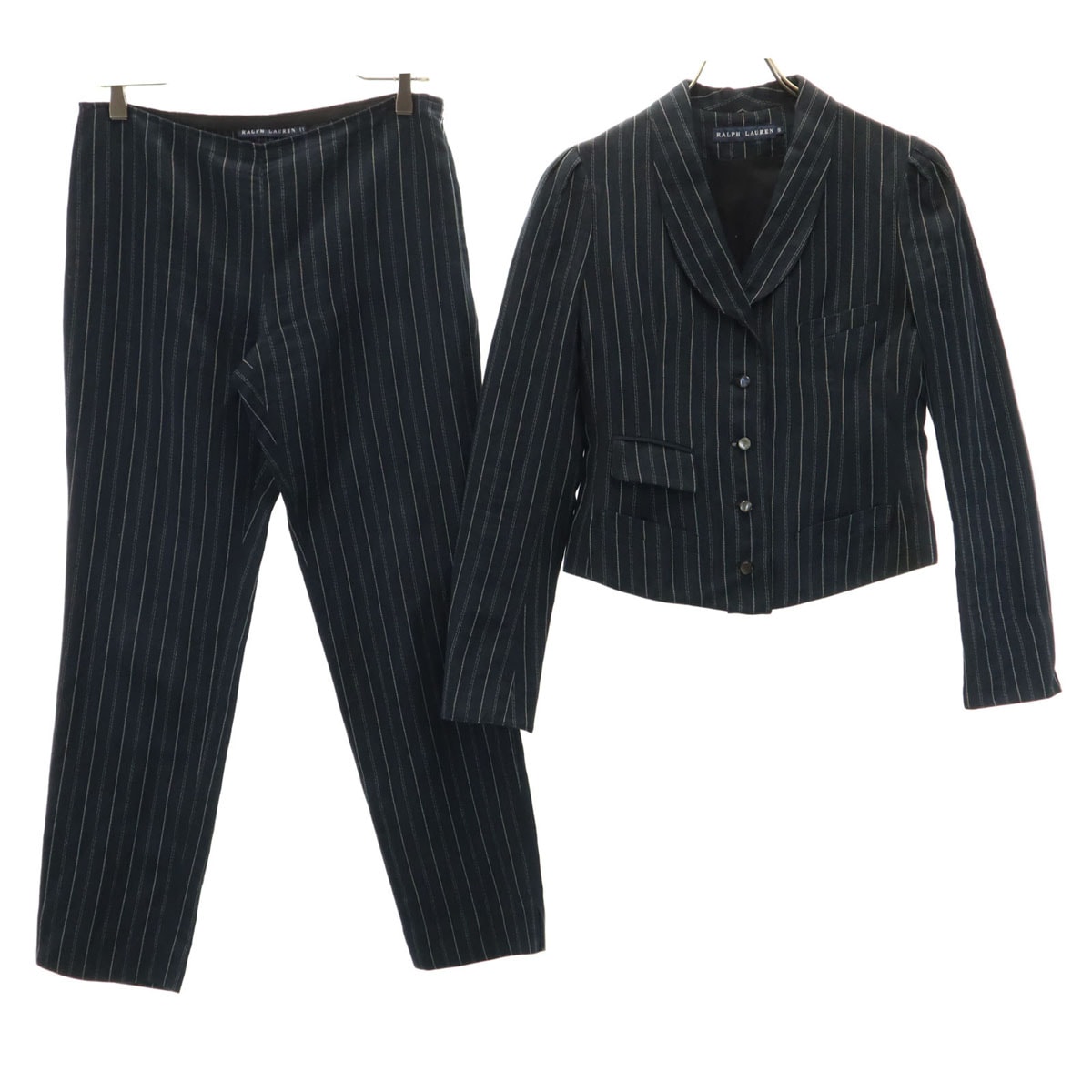 RALPH LAUREN ラルフローレン 日本製 リネンブレンド テーラードジャケット 上下セットアップ 9/11 ネイビー
