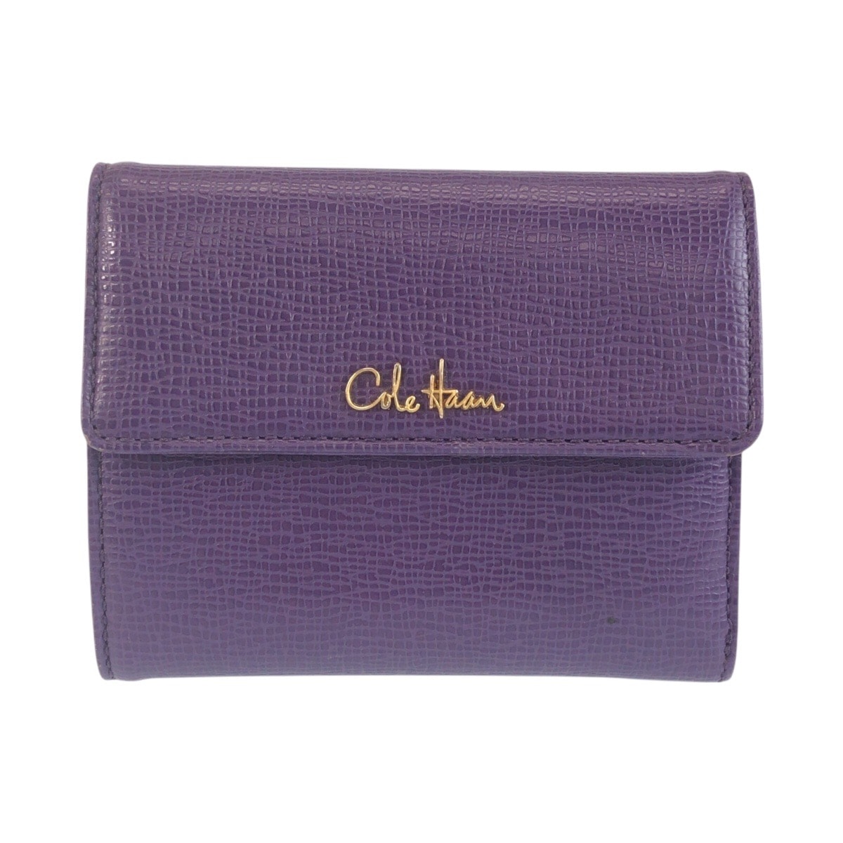 美品 COLE HAAN コールハーン パープル ゴールド金具 レザー 折り財布 コンパクトウォレット 603482 【中古】