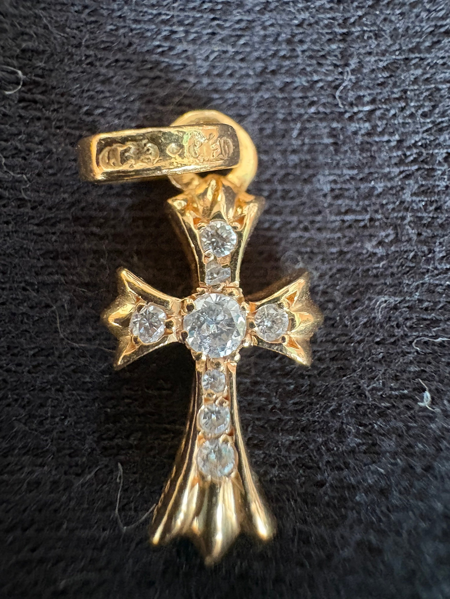 Chrome Hearts Baby Fat Cross Pave Diamond Pendant Top "Gold"