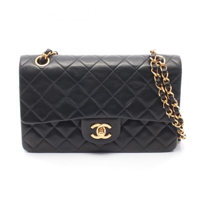シャネル CHANEL マトラッセ Wフラップ ショルダーバッグ バッグ ラムスキン(羊革) レディース ブラック系 【中古】