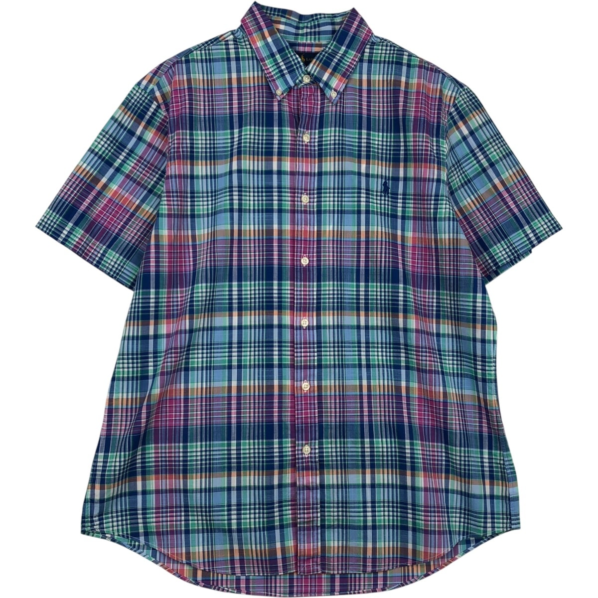 古着 ラルフローレン Ralph Lauren SLIM FIT スリムフィット マドラスチェック 半袖 ボタンダウン チェックシャツ メンズXL相当/eaa639483